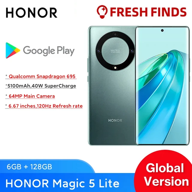 Móvil - HONOR Magic5 Lite 5G, Negro medianoche, 128 GB, 6 GB RAM, 6,67 ,  Full HD+, Qualcomm Snapdragon 695, 5100 mAh, Magic UI 6.1 basado en Android