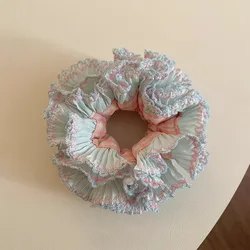 Blue Checkered Lace Elastic Hair Scrunchie - Oversized 14CM Hair Accessory (Orange - 14CM)