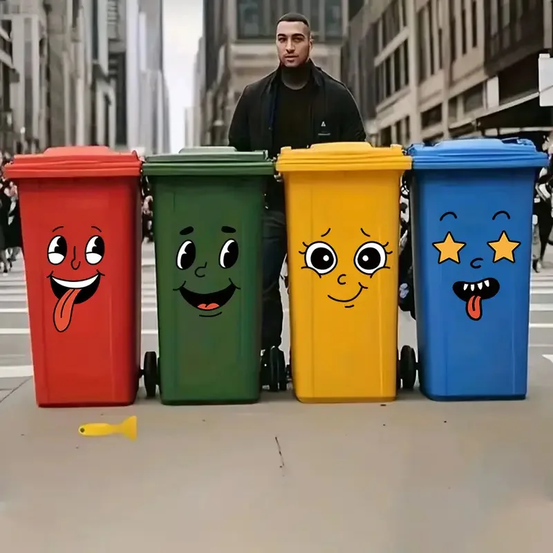 4 Stück/Set abnehmbare selbstklebende Cartoon-Gesichtsaufkleber für Schule, Büro, Heimdekoration, geeignet für Mülleimer, Wände, Toiletten – Detail 3