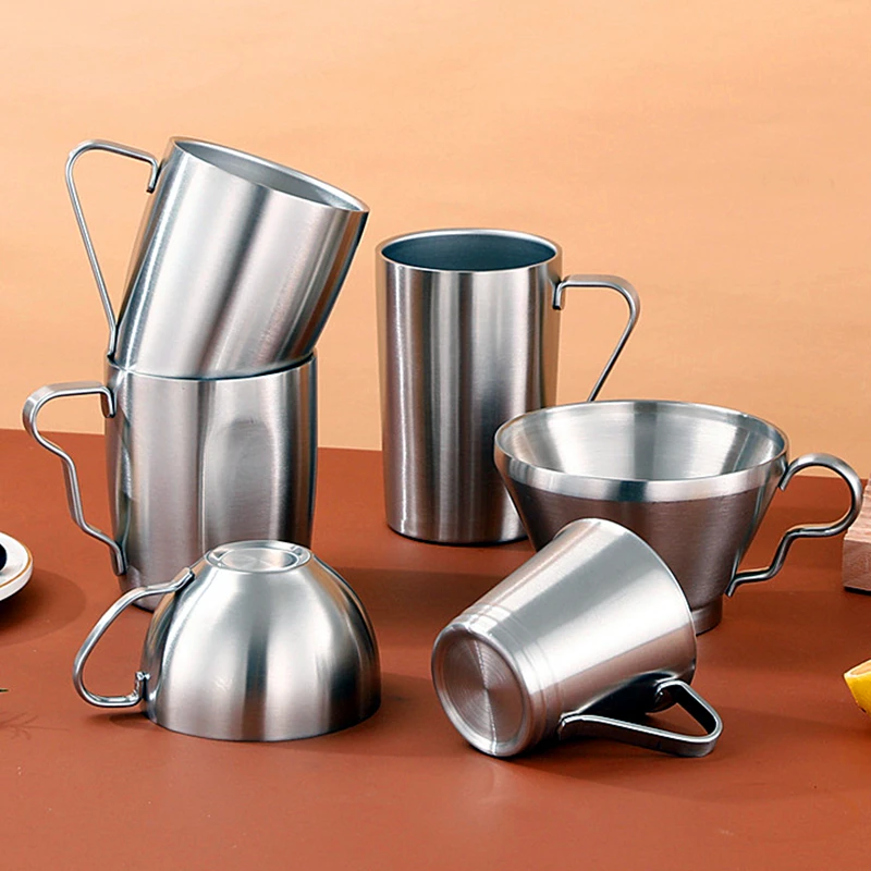 

New Stainless Steel Insulation Double Layer Milk Mug Coffee Cups with Handle Anti-scalding Tea Juice Drinking Cup Drinkware