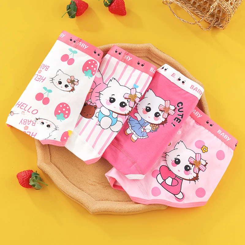 Girls Underwear 4PCS Cute Panties Soft Shorts Briefs Cartoon Cotton For Girls Children