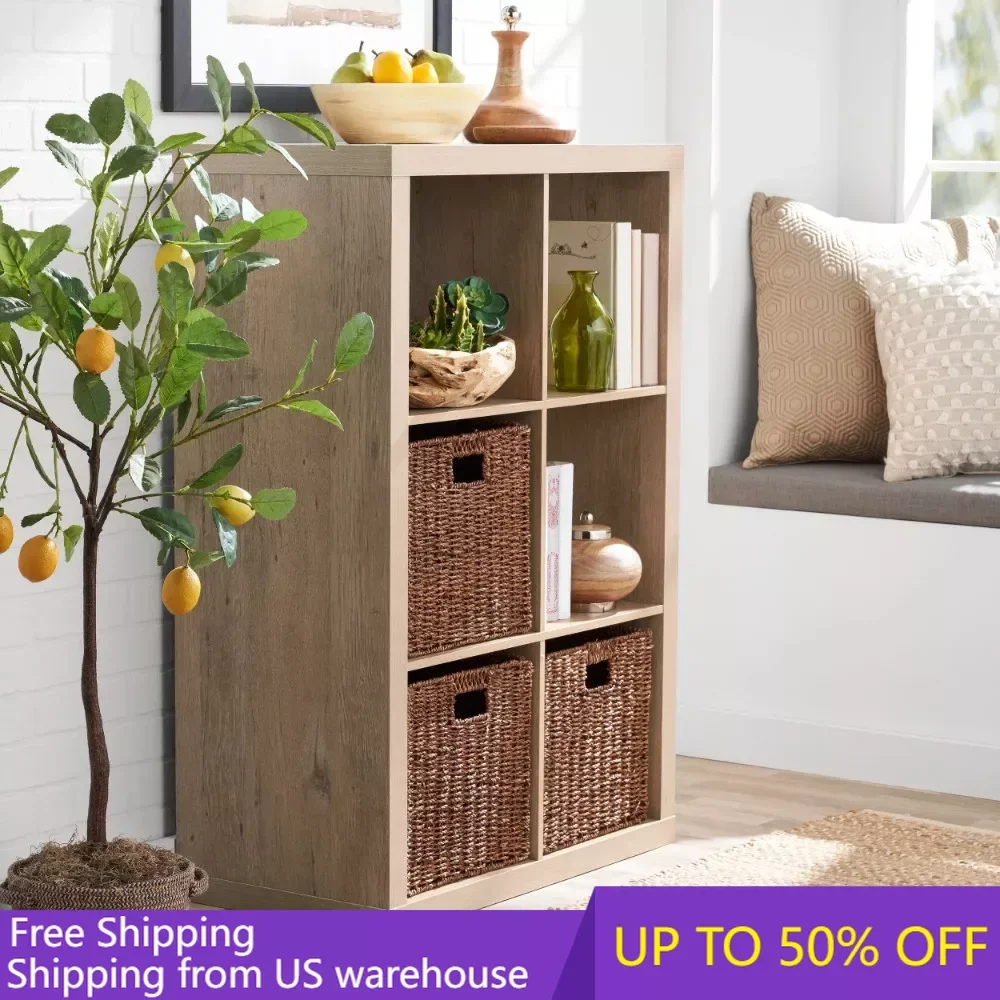 

Living Room Cabinets with 6-Cube Storage Organizer withs Drawer and Door for Livings Rooms,Floor Cabinet,Natural