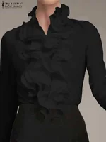 ZANZEA femmes élégantes Blouse volants hauts mode chemises à manches longues volants Blusas élégant OL chemise de travail femme Blouses blanches 2