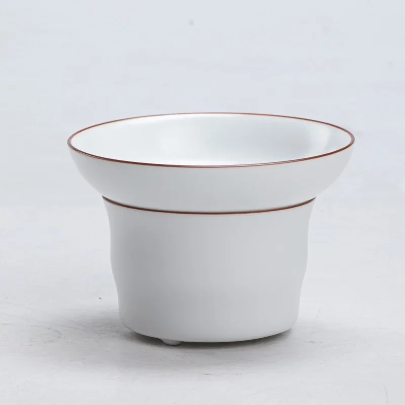 Matte Finish Fat White Integrated Tea Filter Ceramic Tea Strainer Fine Carved Ceramic Hole Filter Screen Ceremony Accessory