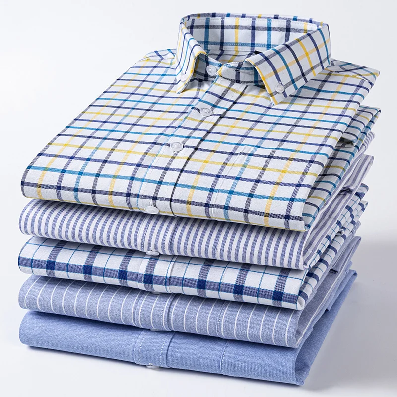 Men Oxford Cotton Long Sleeve Casual Slim Solid Color Plaid Print Stripe Formal Dress Shirt Plus Size cotton shirt business shirt men oxford shirts