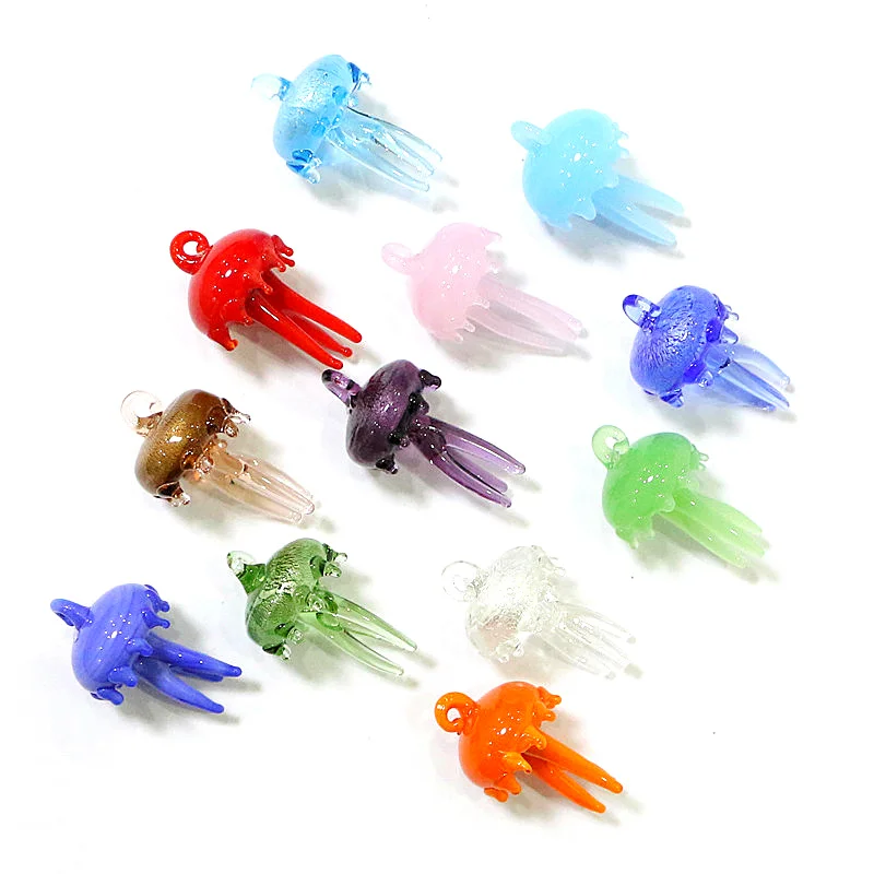 

Custom Wholesale Cute Jellyfish Tiny Statue Charm Glass Pendant Aquarium Decor Supplies Fashion Women Jewelry Making Accessories