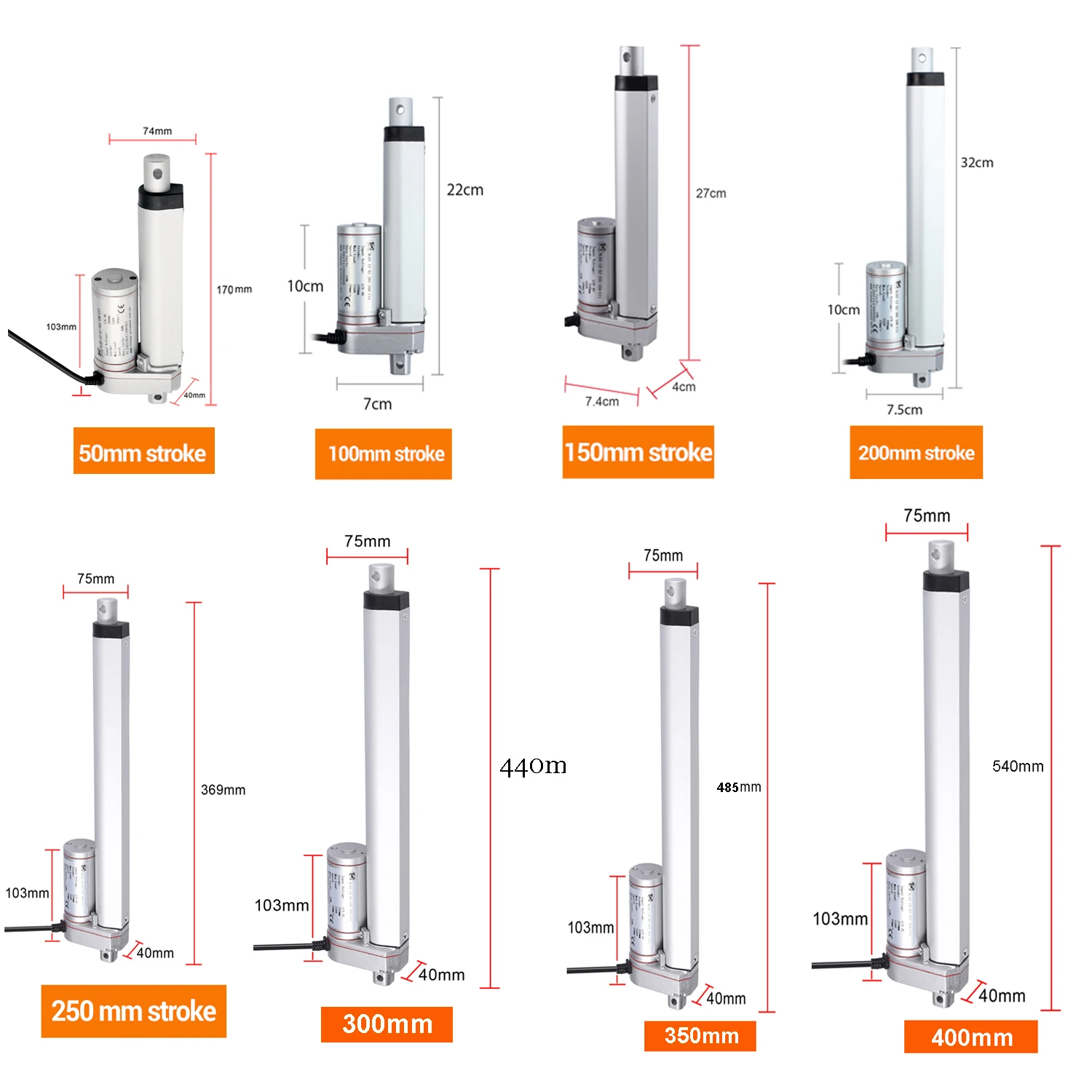 1000n dc-リニアアクチュエーター12V,100mm,100mm,150mm,200mm,250mm