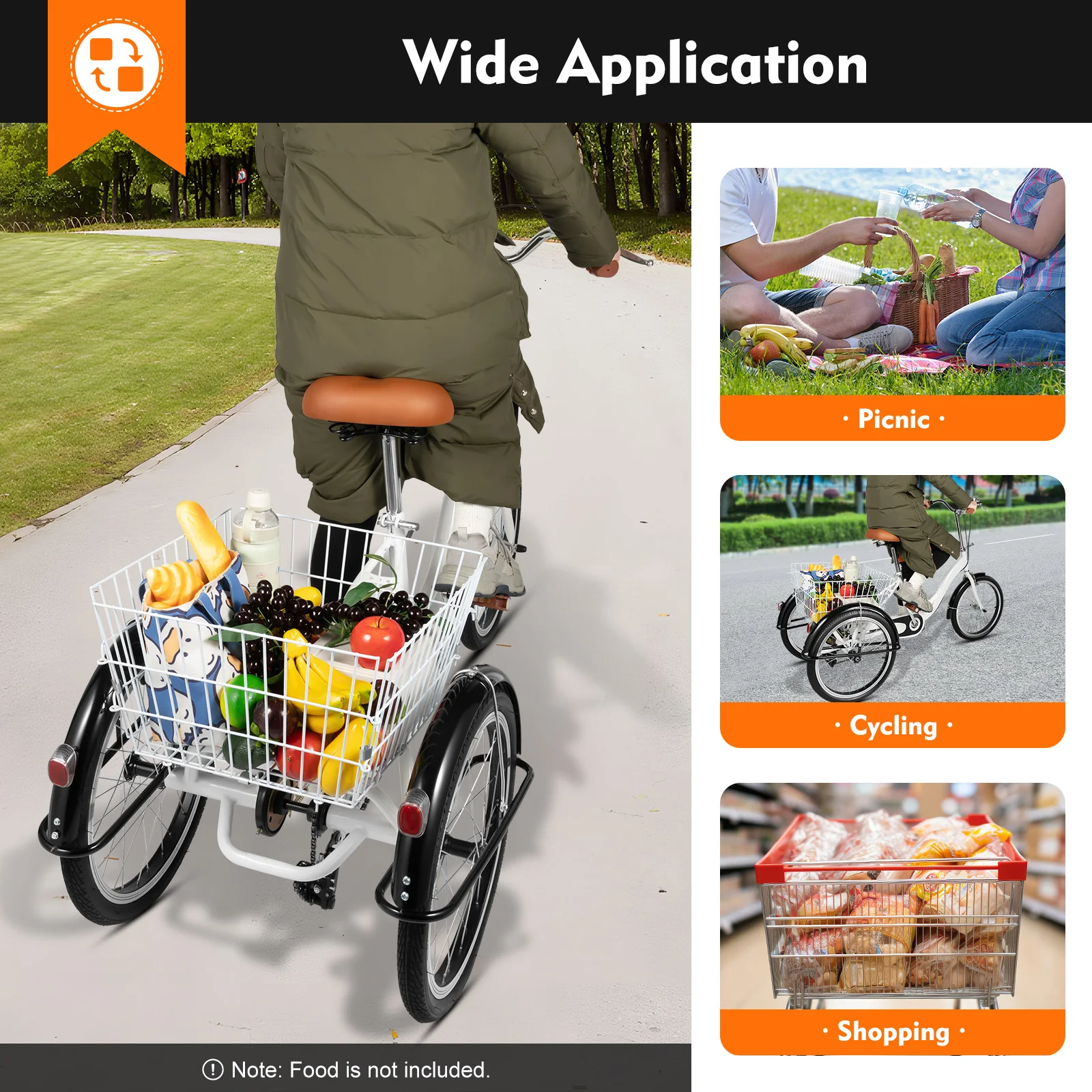Driewieler voor volwassenen, 20 inch tandwielen, 8 versnellingen, winkelen met mand, comfortabele fiets, outdoor, stadsfiets (wit