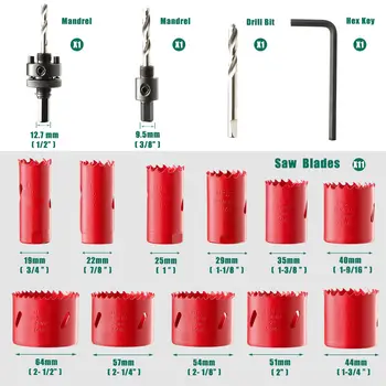 HYCHIKA 19-64mm 14pcs Hole Saws Set with Storage Box for Electric Screwdriver Drilling Metal Wood Power Tools Accessories 2
