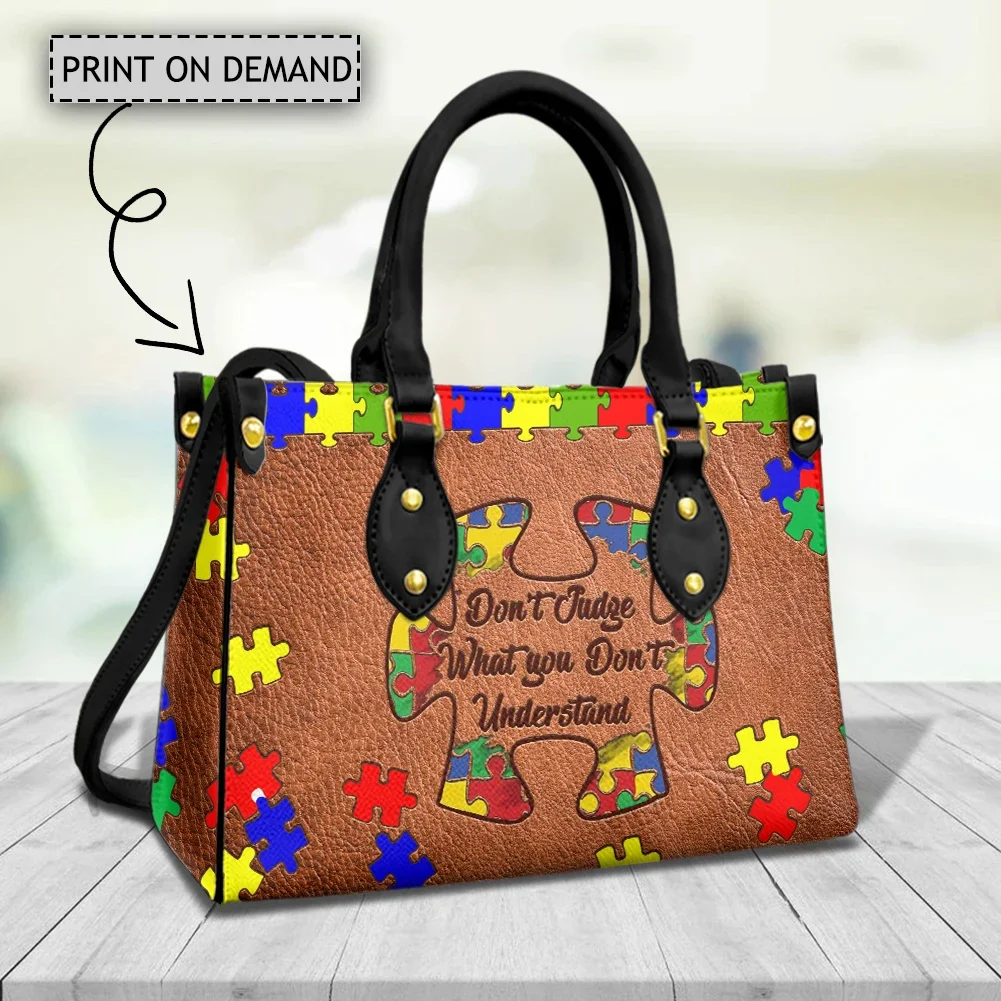 Top Handle Messenger Bag for Youth Autism Awareness Print Casual Brand Design Clutch Retro Trend Small Tote Bag Handbags Artwork