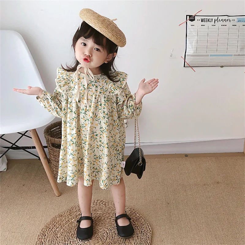 

Girl Dress Party Evening Gown Cotton Skirts 2022 In Stock Spring Autumn Flower Girl Dress Vestido Robe Fille Beach School Kids B
