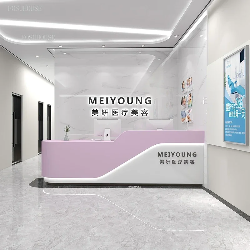 Simple Office Furniture Modern Beauty Salon Reception Desks Creative Bar Cashier Desk Clothing Store Dental Clinic Counter Table