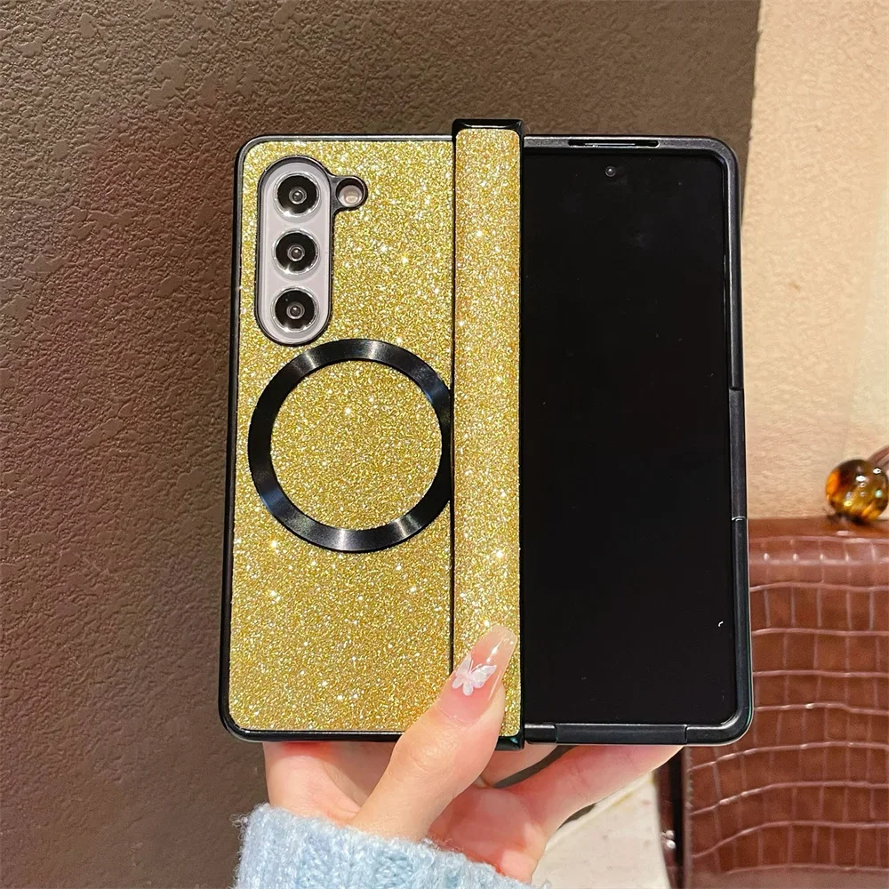Luxury Bling Glitter Magnetic Phone Case For Samsung Galaxy Z Fold 7 6 5 4 3 Fold6 Fold5 Fold4 Fold3 5G Hinge Protective Cover | Gaffar India