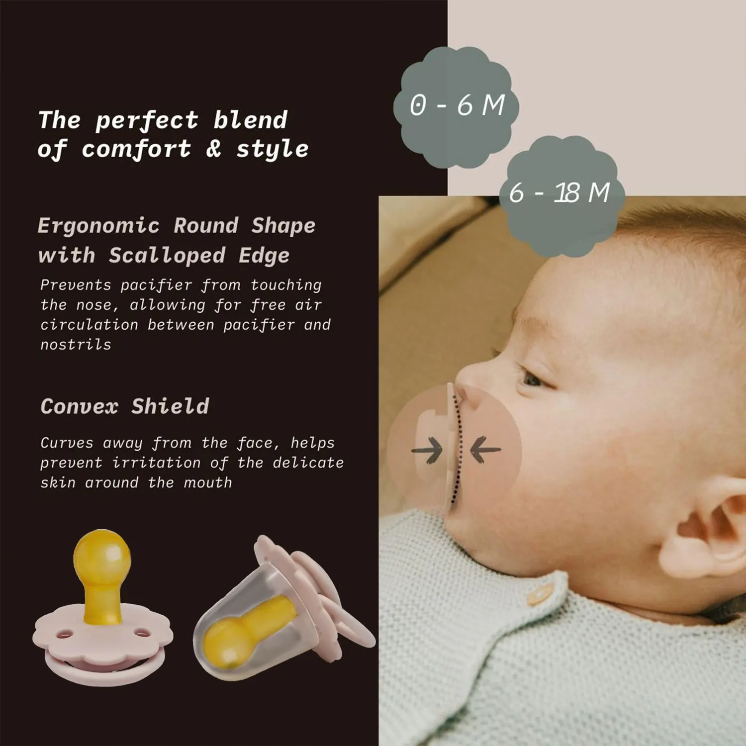 Natural latex pacifier for newborns 0-3 years old small flower shape dust lid three air holes bpa free gift for babies