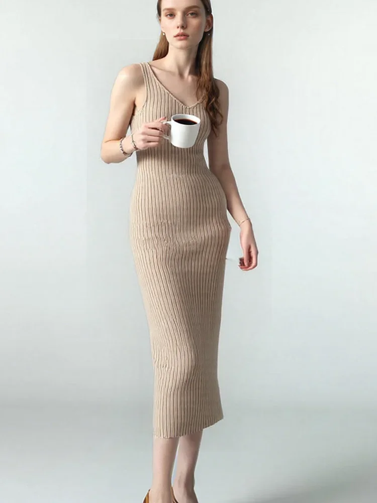 Autumn Winter Suspender Women's Dress New Fashion Sleeveless Lady Elegant Office Knit Clothes Sexy Slip Dress for Women