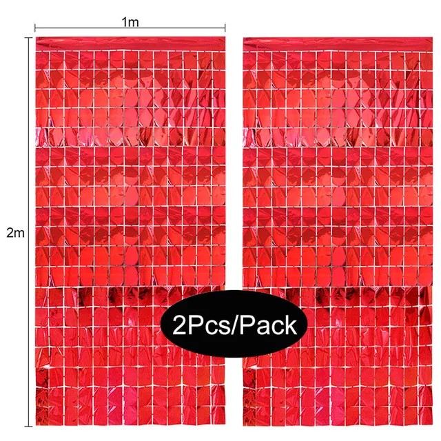 2Pack Party Backdrop Metallic Foil Fringe Tinsel Curtain Adult Kids Birthday Party Wedding Decoration Baby Shower Favor Supplies red