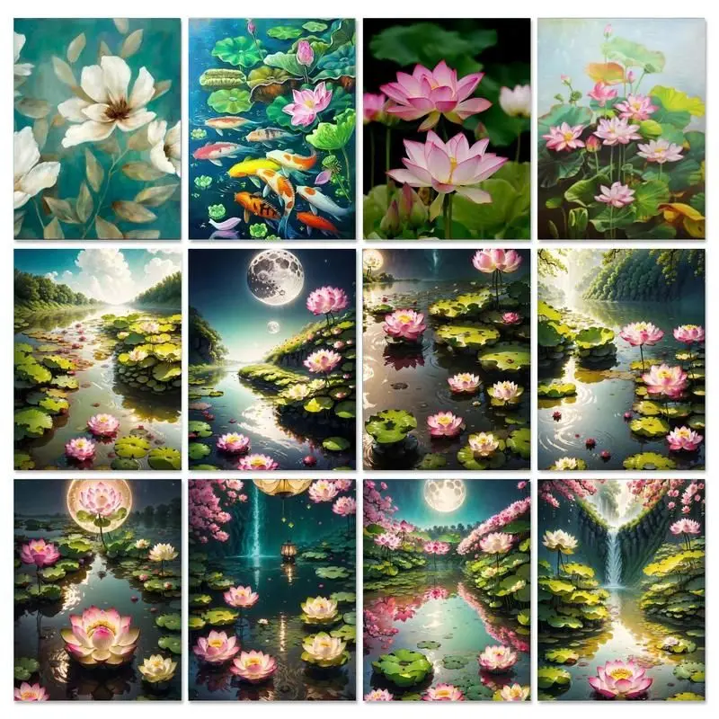 Canvases Paint Lotus Flower Numbers