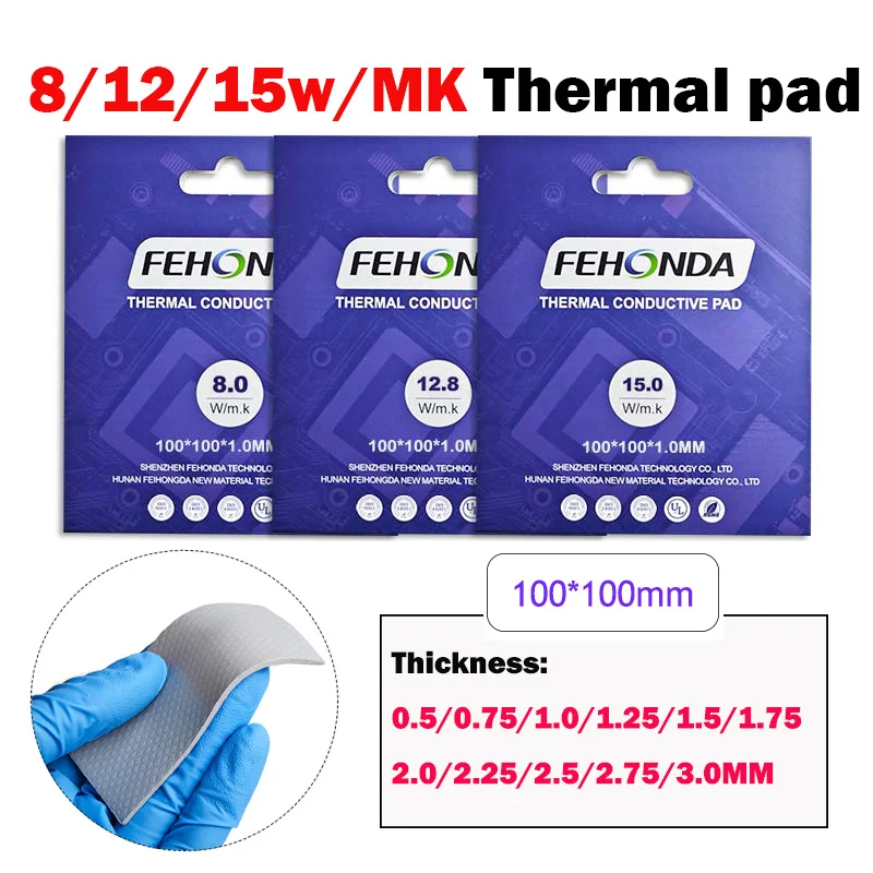 Almofada Condutora Térmica Macia Fehonda Folha Termal de Silicone Reparo de Gpu e Cpu Rtx4090 15w 12w 8w 075 mm 125 mm 175 mm 175 mm 175 mm 225 mm 275 mm 275 mm