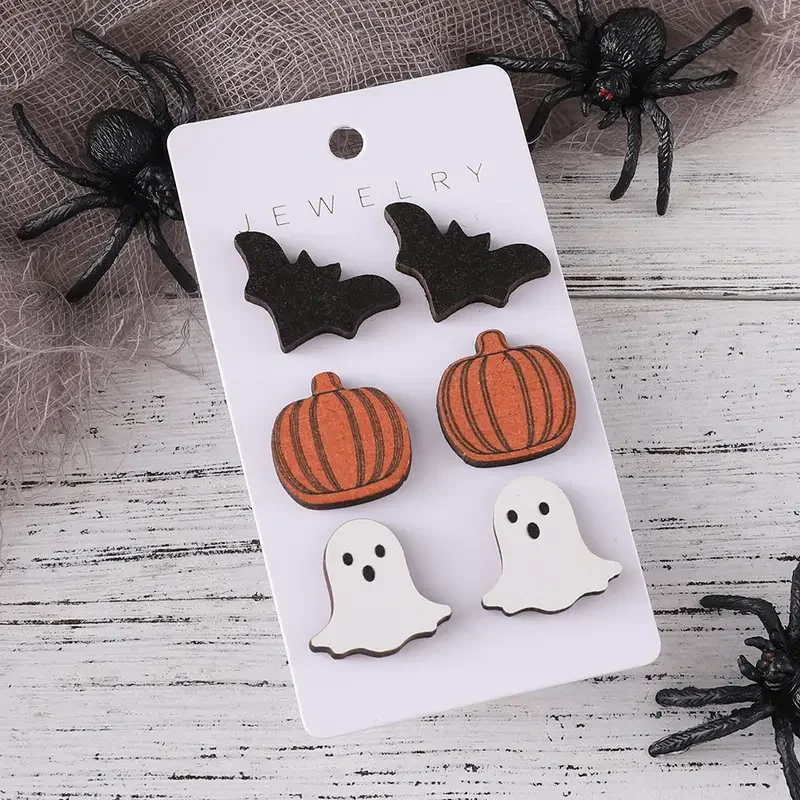 3 Pairs Halloween Vintage Bat Pumpkin Earring set for Women Personality Funny Ear Party Jewelry Gifts