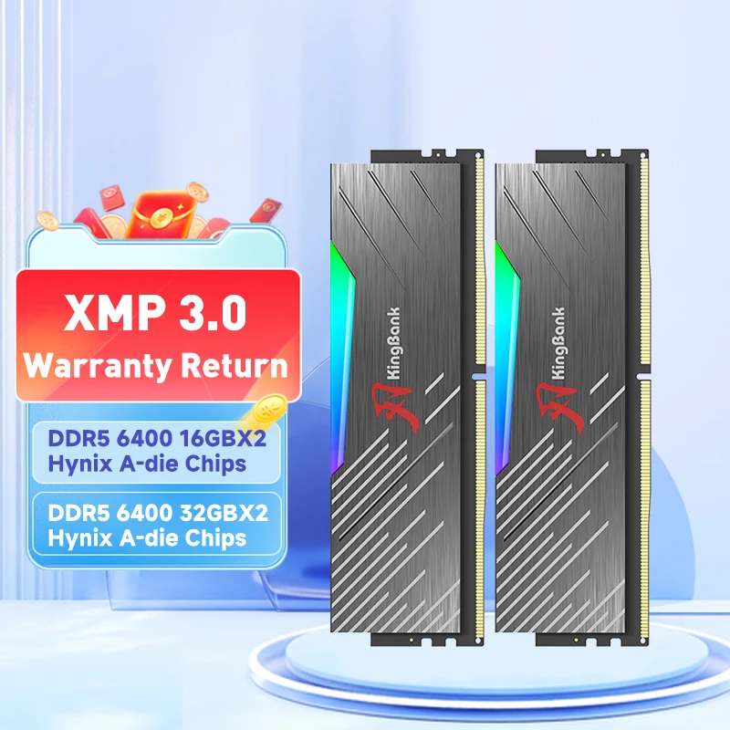 KingBank DDR5 RGB ОЗУ Hynix A die память для ПК 16 ГБ 32 ГБ 64 Гб 16 Гб X2 32 Гб X2 6400 МГц производительность для настольного компьютера