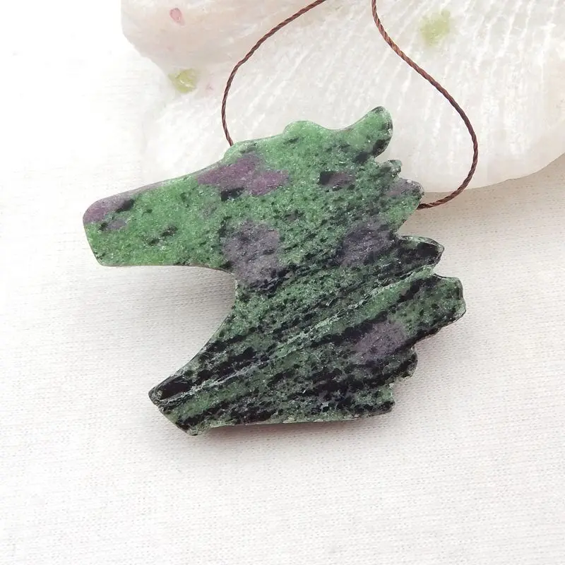 Semiprecious Stone Necklace Natural Stone Ruby And Zoisite Horse Head Pendant Bead 43x39x8mm 27g Fashion Jewelry Pendant