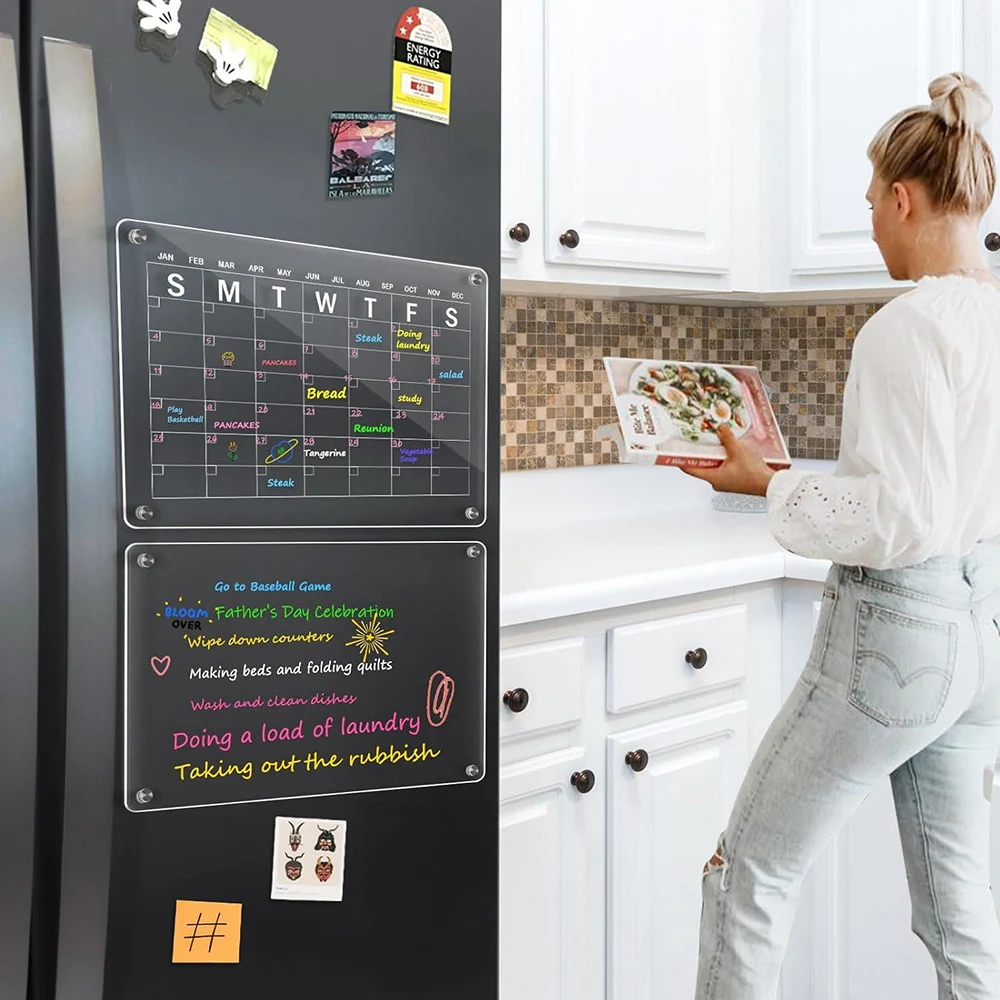 Transparent Acrylic Fridge Magnetic Whiteboard Erasable Weekly Planner Drawing Board Message Writing Blackboard Home Supplies