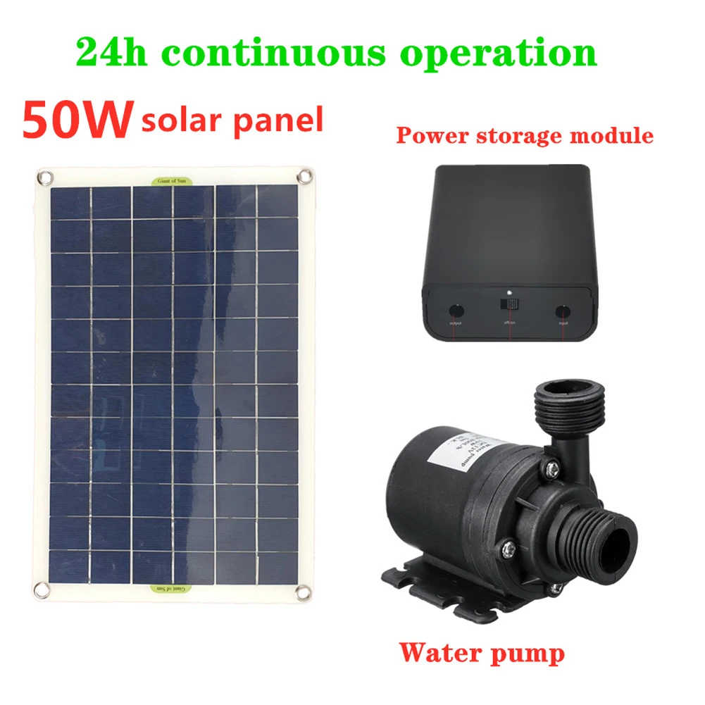 50W 800L/H DC 12V Low Noise Brushless Pump Outdoor Waterfall Fountain Garden Pool Pond Bird Bath Solar Powered Water Pump Kits