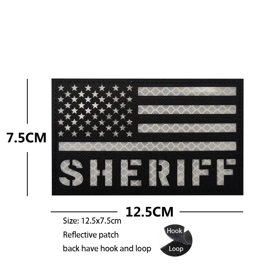 Laser Cut Abzeichen Alphabet SHERIFF Amerikanische Flagge IR Reflektierende Armband Schwarz Weiß Weste Taktische Moral Rucksack Patches – Detail 4