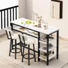 3-Piece Bar Table and Chairs Set, Modern White Faux Marble Table with 2 PU Cushion Bar Stools, Kitchen Counter 3