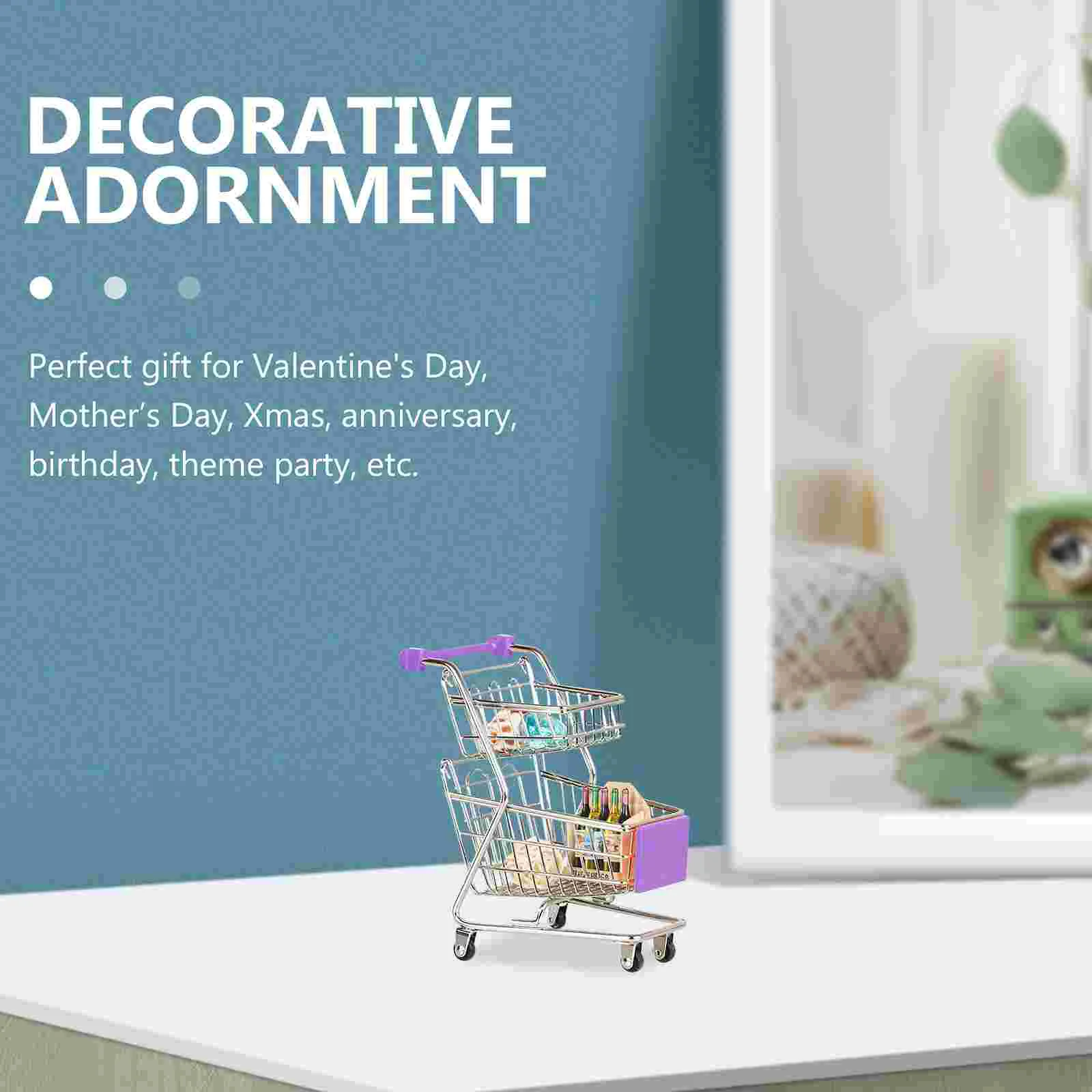 Mini Supermarket Shopping Trolley Mini Shopping Cart Desktop Model Children's Toys Home Decoration Miniature Toy Gifts 5