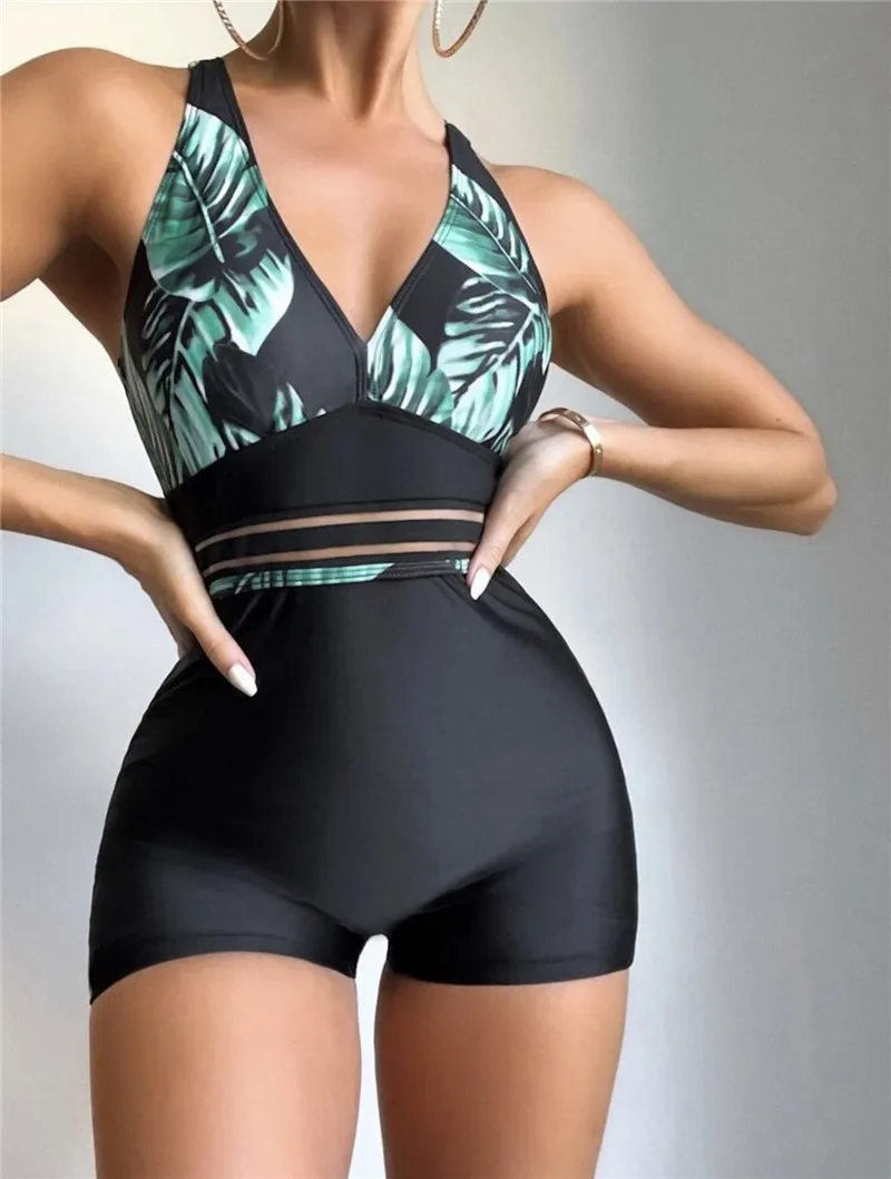 

Sexy Women's Leaf Print Swimsuit Beachwear Push Up Swimming Bathing Suit Fashion One Piece Bodysuit Outfits New Style