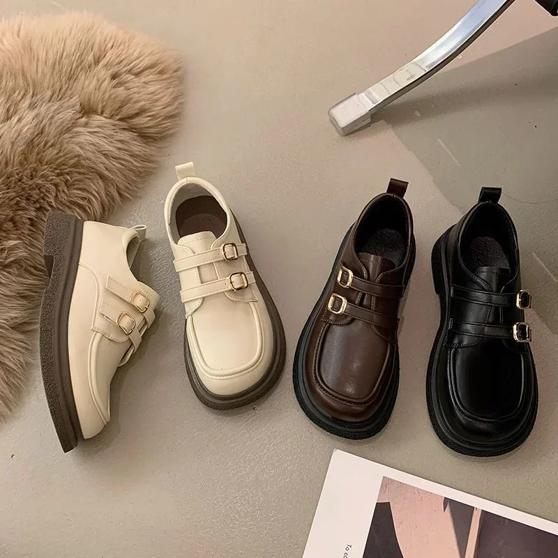 Comemore 2024 1950s French Style Small Leather Shoes Women English Style Retro One-band Marilyn Shoes Spring Soft-soled Loafers 2