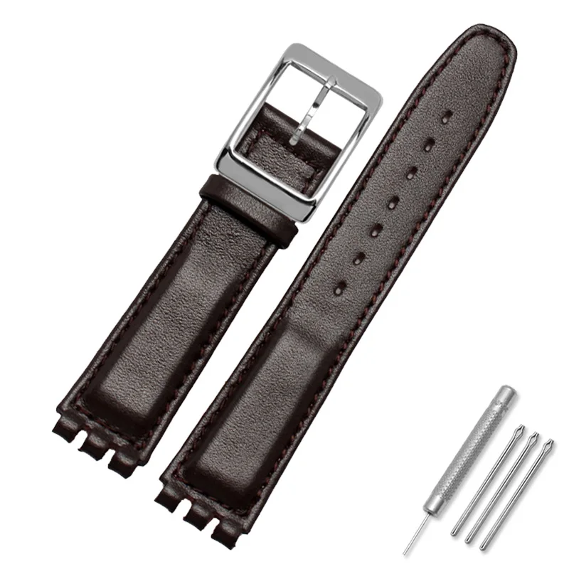 thumbnail image 1 of Correa de piel de becerro auténtica de 17 mm y 19 mm para reloj Swatch, pulsera con patrón de cocodrilo para hombre y mujer, accesorios para reloj, 1 of 5