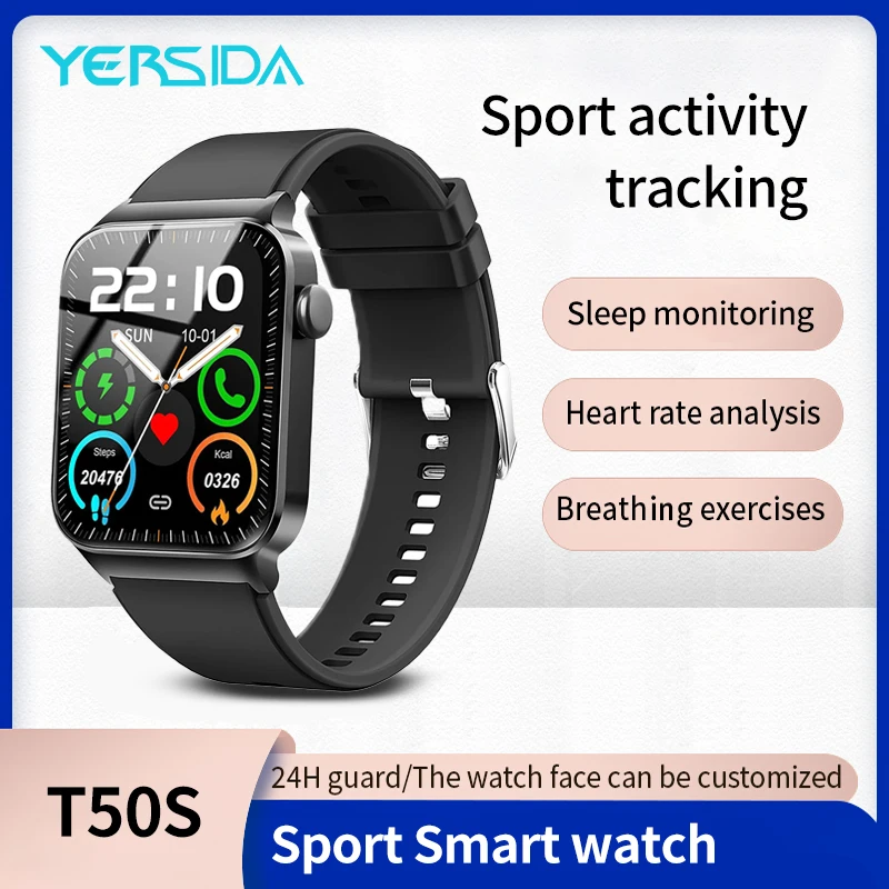 YERSIDA Smartwatch T50S Man Woman Sport Heart Rate Monitor Waterproof IP68 BLuetooth Call Voice Assistant Smart Watch For Adult - Image 2