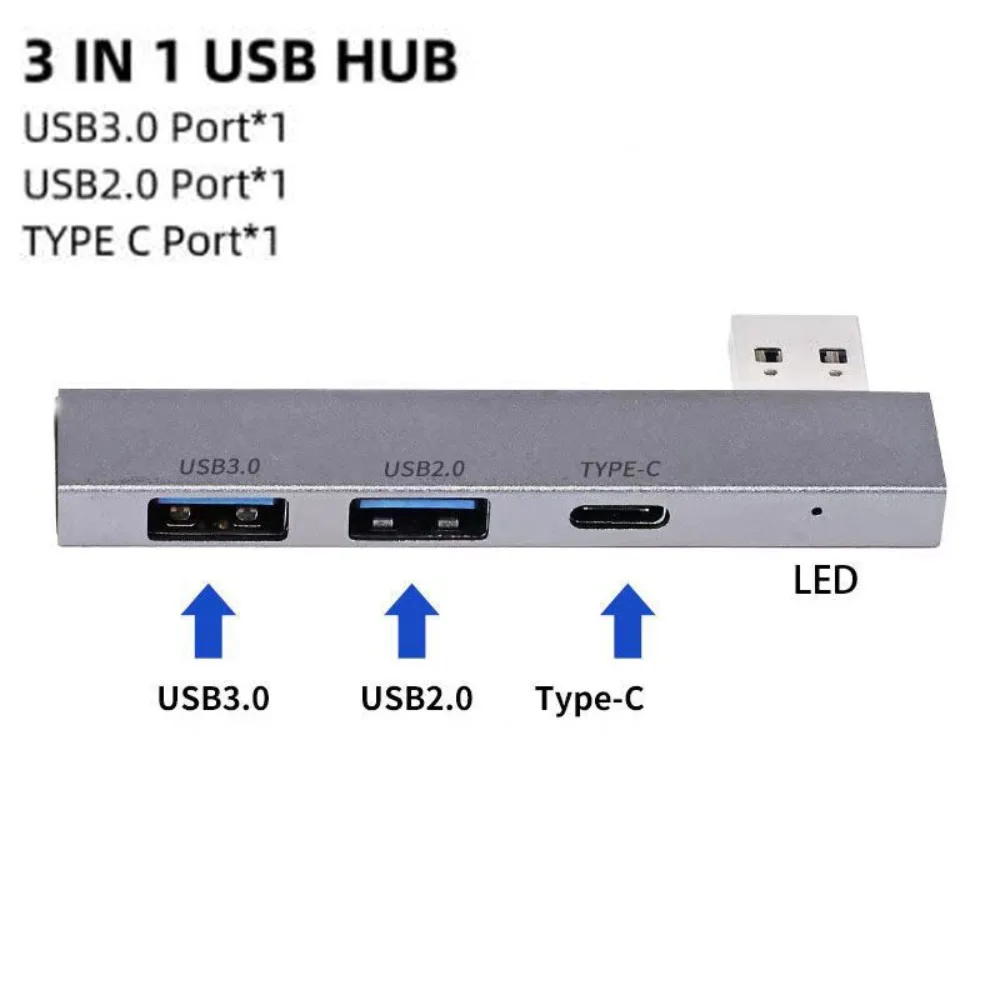 USB Hub 3 Port USB 3.0 Adapter Portable Mini Dock Stations Ultra-Slim 5Gbps/480Mbps High Speed USB-C Splitter 3 IN 1 Converter