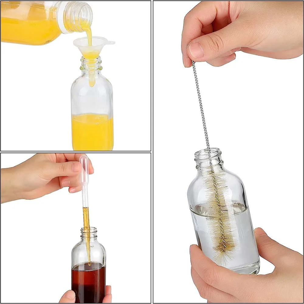 Glass Bottle 30/60ml Small Glass Bottles with Airtight Lids Clear Sample Boston Bottle/Vials/Containers for Juice Ginger Shots Potion Oils