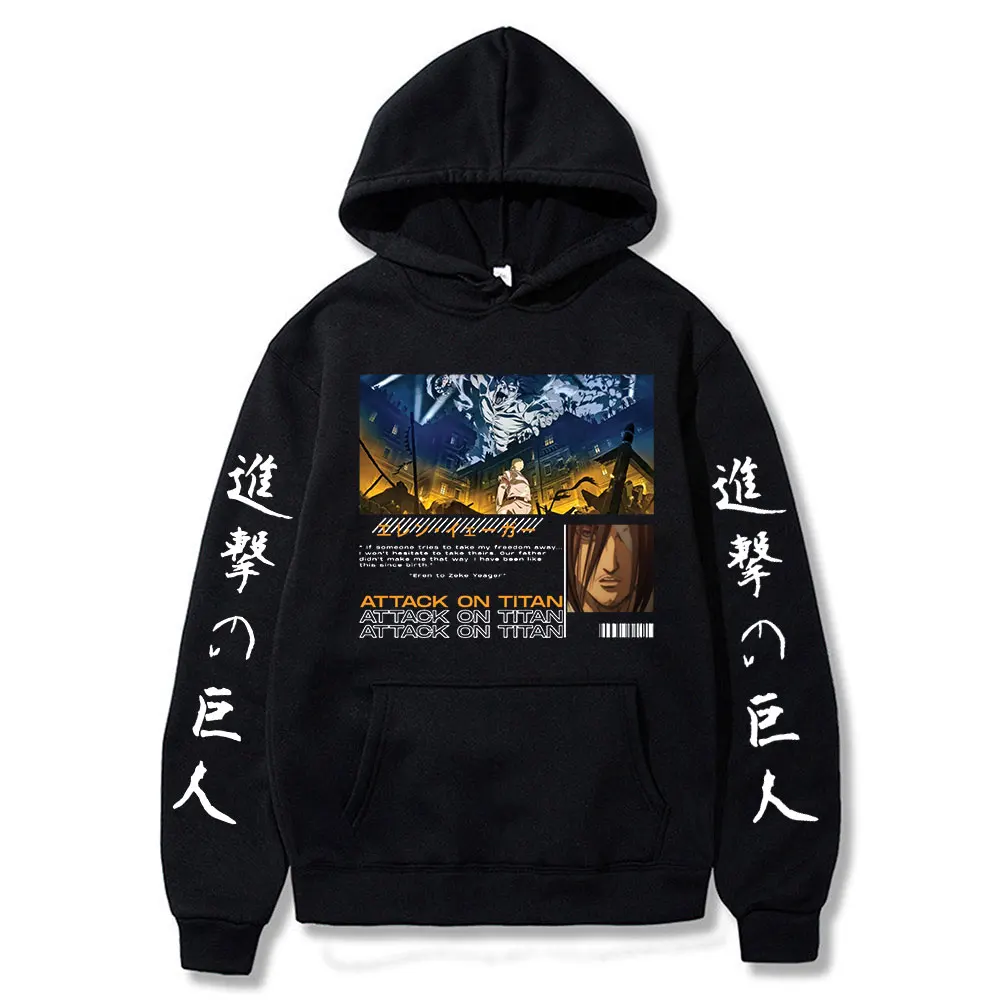 

Attack on Titan Hoodie Funny Eren Yeager Harajuku Hoodies Men Hip Hop Shingeki No Kyojin Sweatshirt Hip Hop Hoody Male Vintage