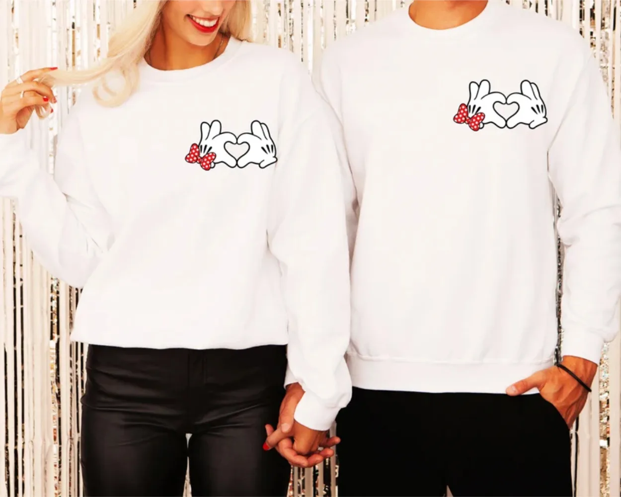 Mickey And Minnie Love Heart Couples Sweatshirt Happy Valentines Day Shirt Harajuku Fashion Comfort Kawaii Basics Pullover Tee fashion silicone heart shaped wrist pad wavy comfort gel hand computer mouse support cushion wrist cushion rests