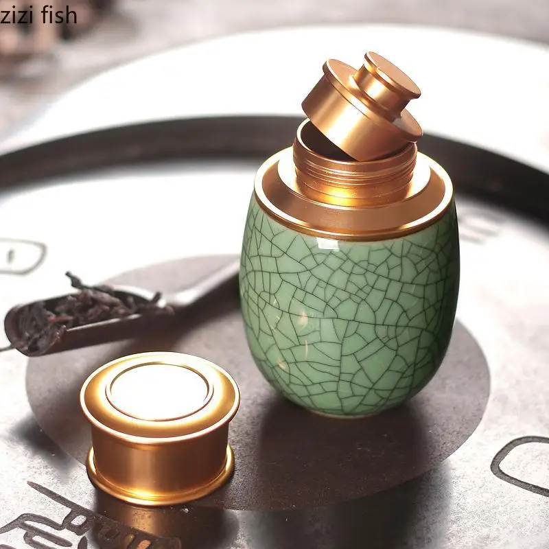 Ceramic Jar with Metal Lid Sealed Jars Tea Caddy Tea Box Storage Tank Candy Jar Food Storage Jars Container Organizer