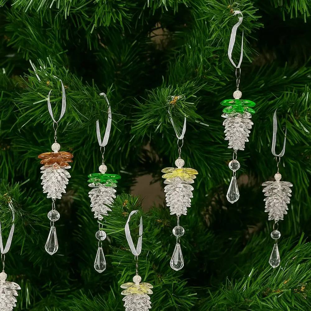 Transparent Clear Pine Cone Pendant Reflects Light Sparkling 3D Acrylic Pinecone Hanger Simulated with Hanging Loop