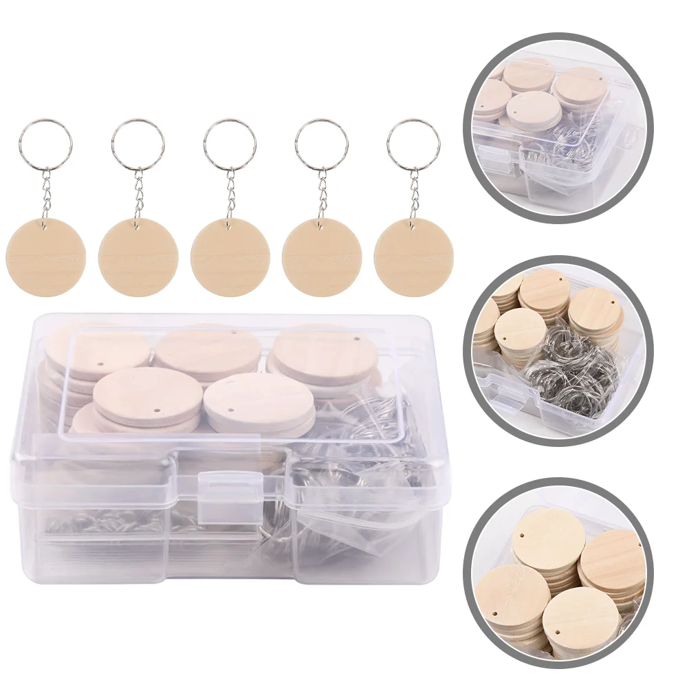 

Wooden Pieces Chip Keychain Child Decor Blank Round-Shaped Slices Rings for DIY