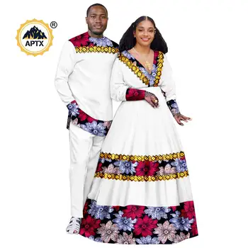 Abiti africani con applicazioni Abiti lunghi da donna Abiti da tutù abbinati Abiti da coppia da uomo Top e pantaloni Set Dashiki Party Wedding 24C086 1