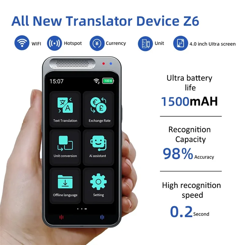 Portable Audio Translator Smart Voice Translation Z6 Support 138 Language Offline In Real Time Photo Translate Machine