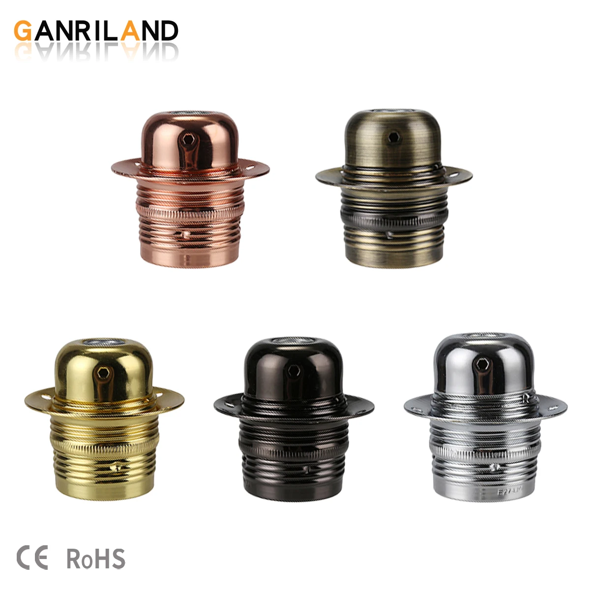 GANRILAND DIY Lampe Basis Halter E26 E27 Licht Steckdosen Industrie Retro Metall Beleuchtung Armaturen Für Anhänger Lampe Schatten Mit Ring