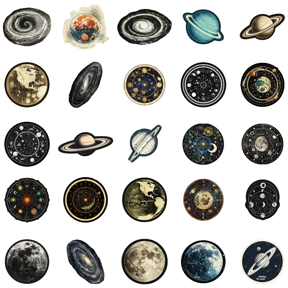 50pcs Galaxy Space Stickers For Phone Case Guitar Laptop Suitcase Ipad DIY Craft Supplies Cute Sticker Vintage