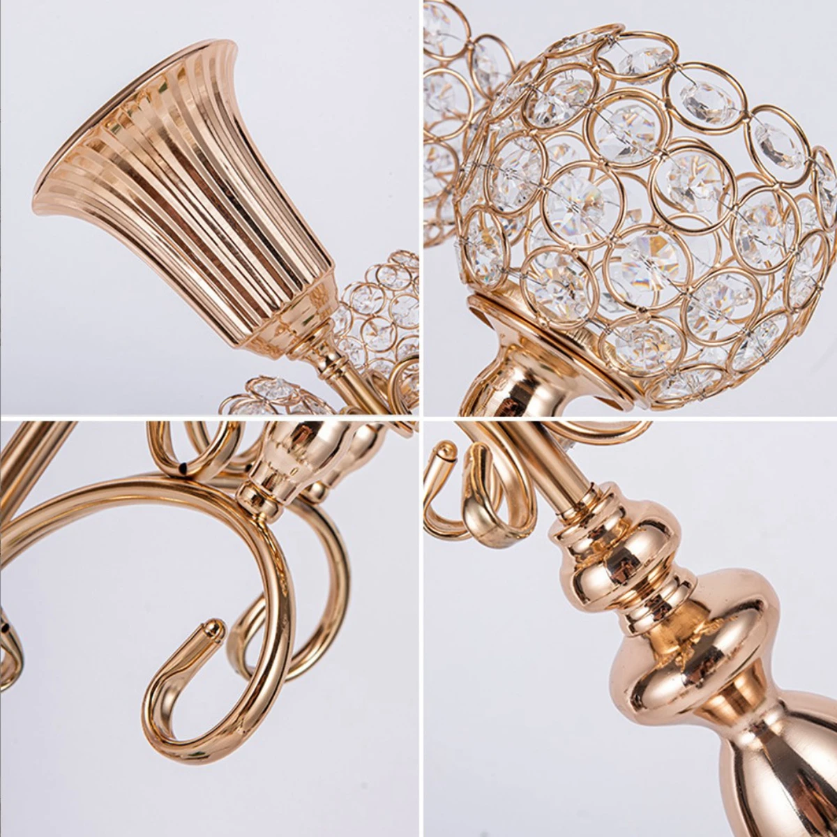 10pcs)5 Arms Gold Metal flower stand centerpieces Crystal Candle Holders For Wedding Home Tableware Decoration Centerpieces 2974