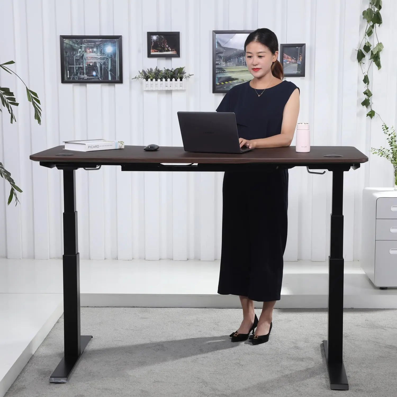 Children Tables 71" Height Adjustable Standing Desk with Memory Controller Walnut 30"D x 71"W x 25"H Engineered Wood