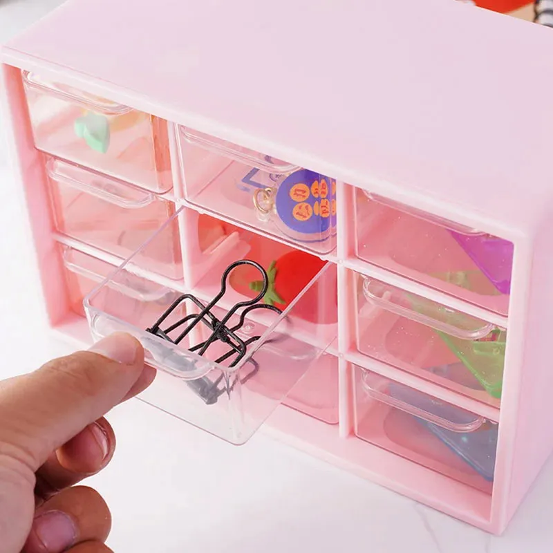 Desk Storage Organizer With 9 Drawers Jewelry Hair Rope Diy Stackable Desktop Craft Drawer Cabinet Clear Storage Box Organizer 4