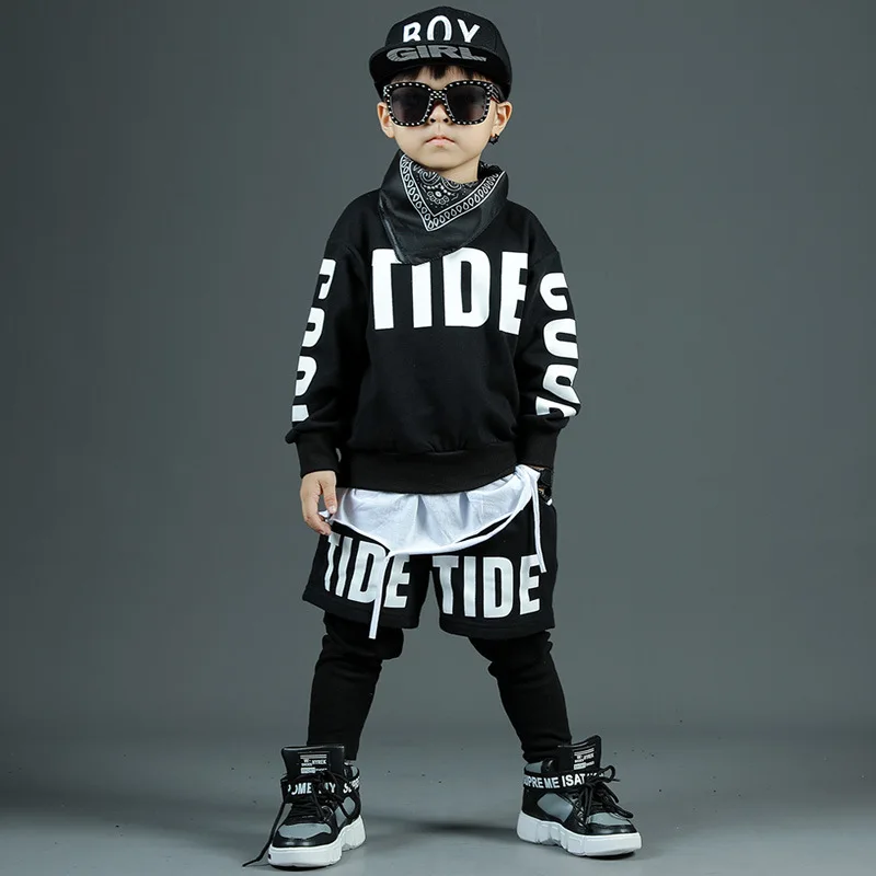 

Kids Streetwear Fashion Hip Hop Sets Sweatshirt Pants Boys Girls Children Stage Show Clothing Autumn Spring Sweatpants Tracksuit