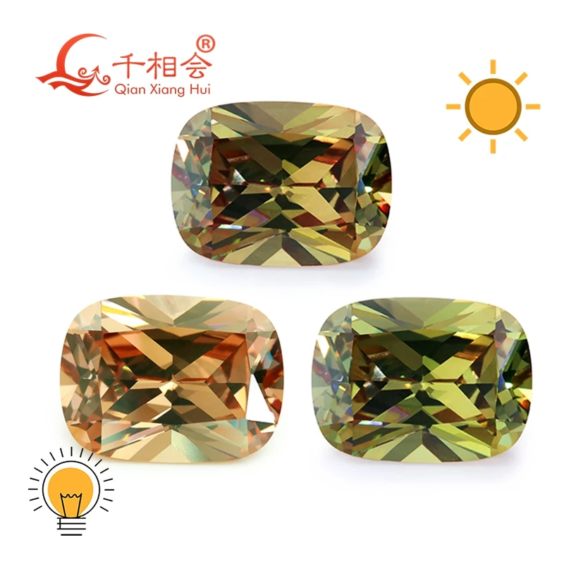 12x16mm long cushion shape Turkey Diaspore Gibbsite Zultanite green yellow change color cubic zirconia loose stone cz stone